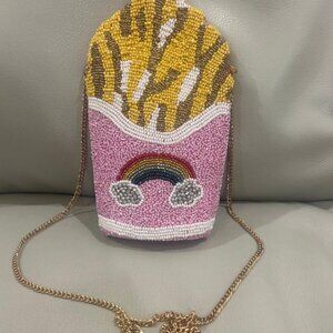 India Viral Beaded Bag French Fries Rainbow Crossbody NWT RARE